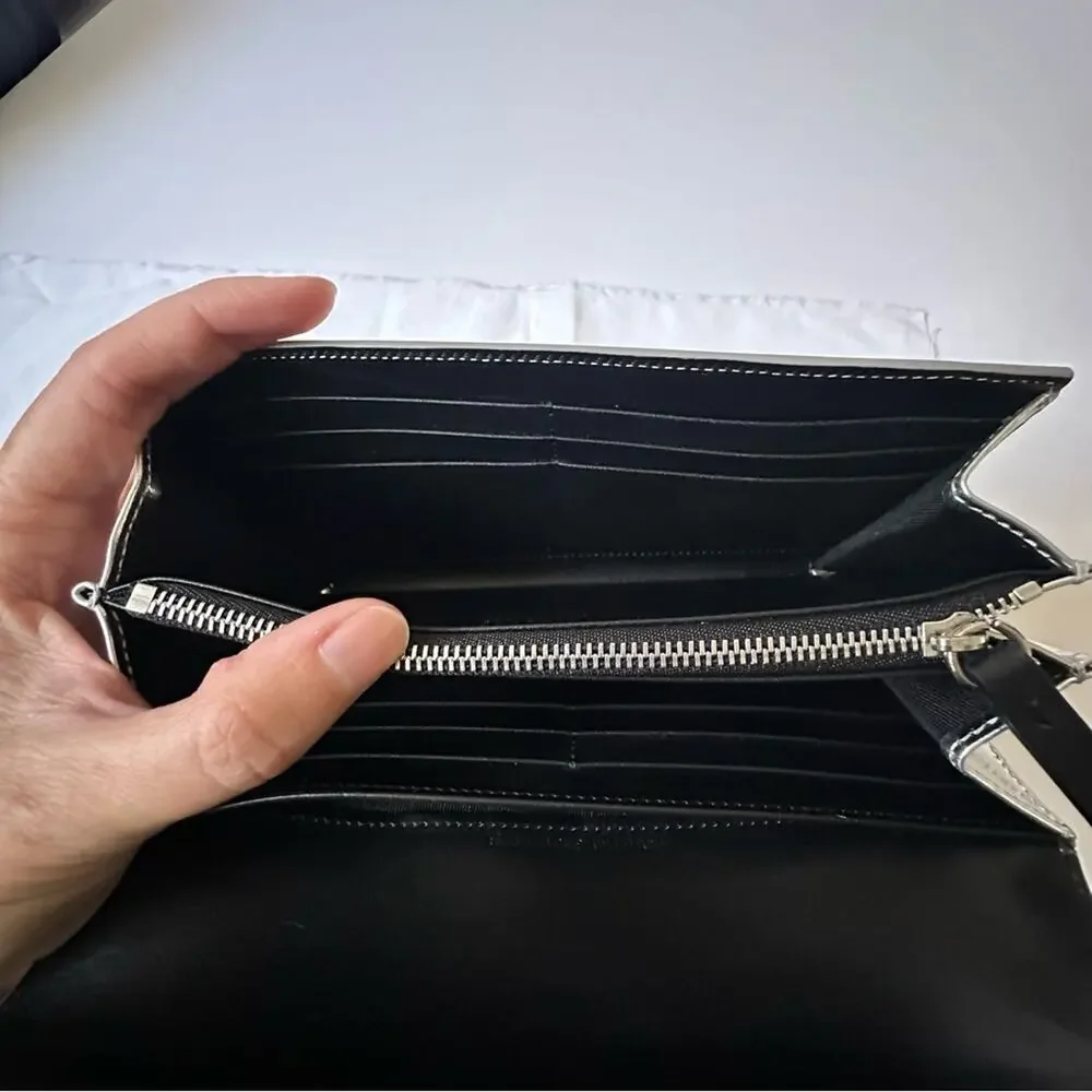 Maison Margiela MM11 SS17 Mirror Leather Four-Stitch Long Wallet Metallic Silver